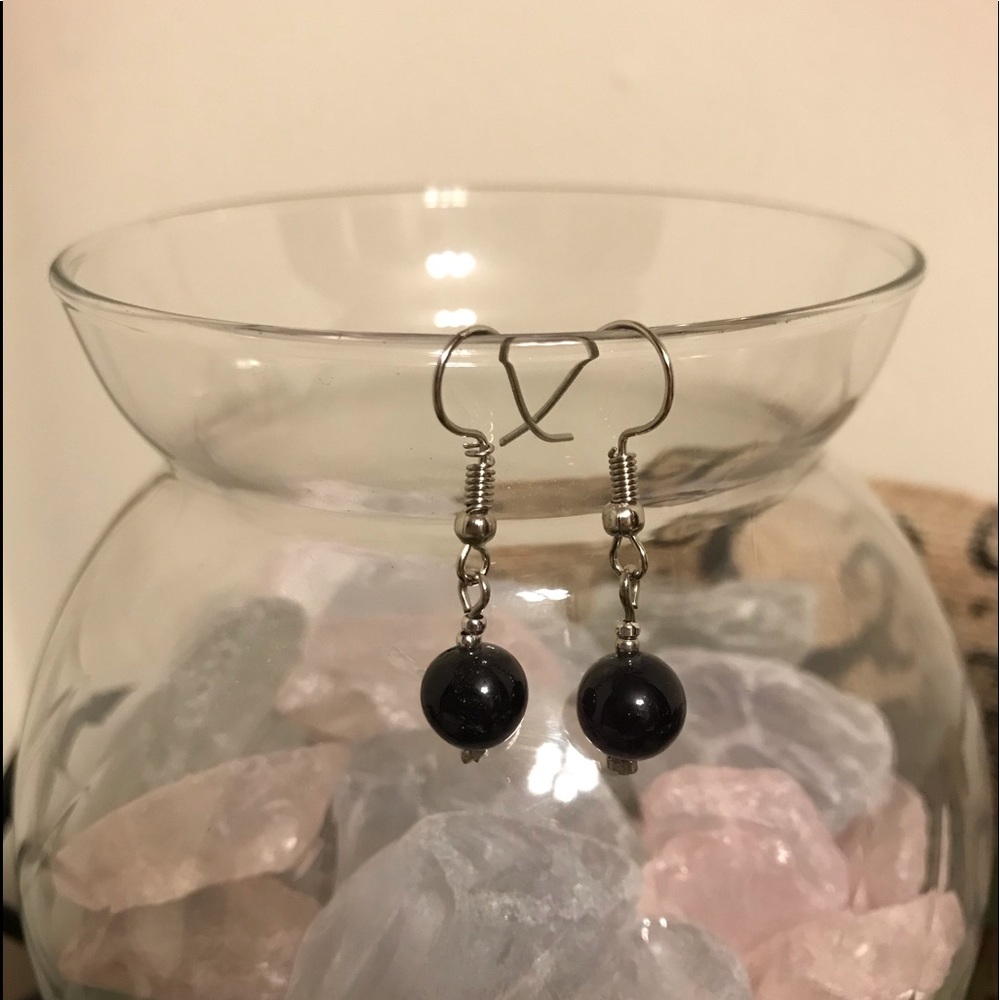 Black Glass Bead Earrings